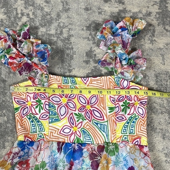 NWT All Things Mochi Ilima Floral Embroidered Mini Dress Tiered Off Shoulder M - Picture 10 of 12